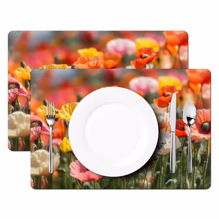 Placemat - 6 stuks - Bloemenveld - Klaprozen - Kleurrijk — 2