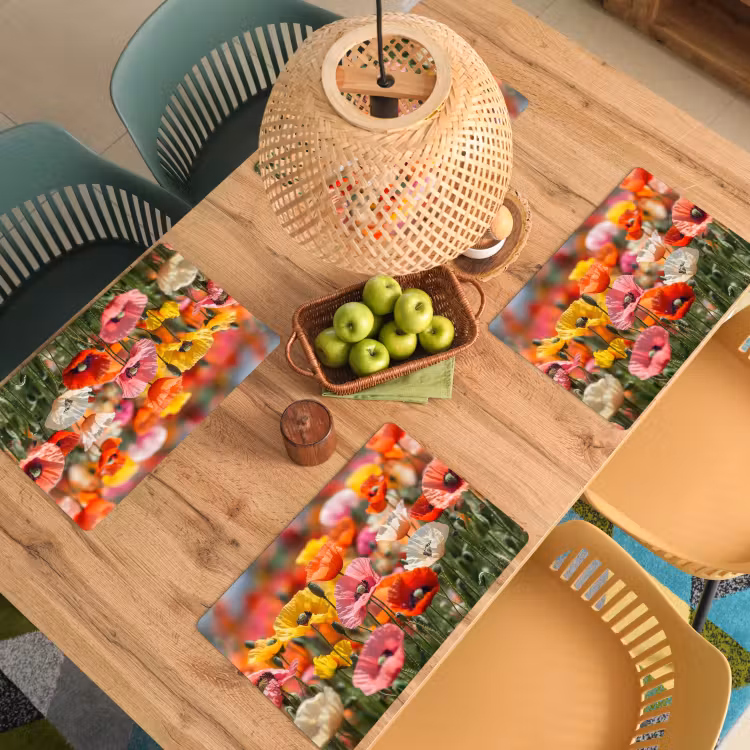 Placemat - 6 stuks - Bloemenveld - Klaprozen - Kleurrijk — 6