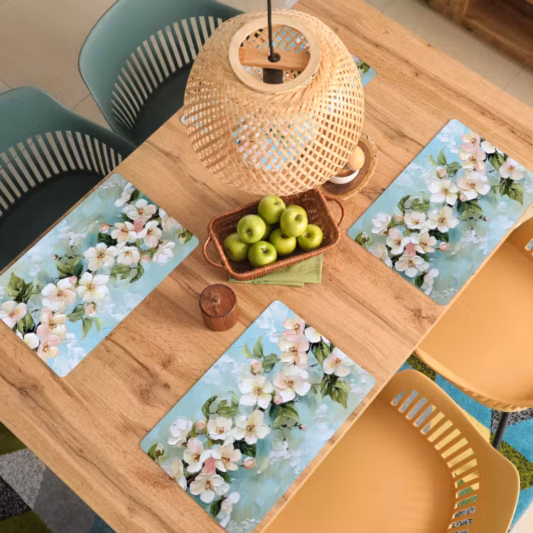 Placemat - 6 stuks - Bloesem - Bladeren - Lichtblauw — 6