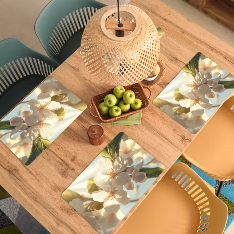 Placemat - 6 stuks - Bloesems - Wit - Zonnestralen - Bloemblaadjes — 6