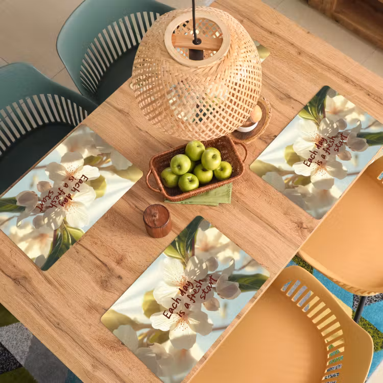 Placemat - 6 stuks - Bloesems - Zonlicht - Quote - Wit — 6