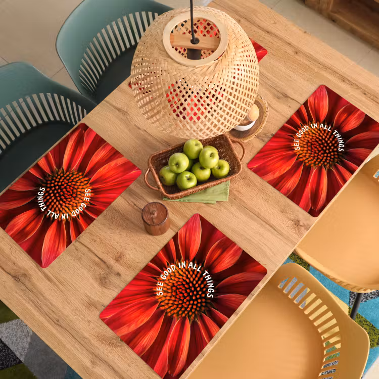 Placemat - 6 stuks - Close up - Bloem - Quote - Rood — 6