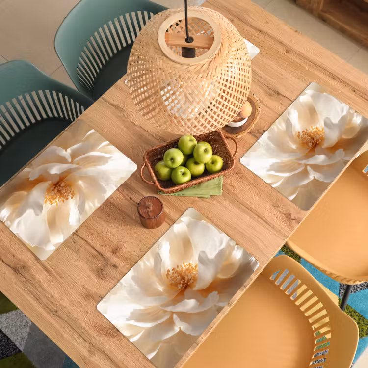 Placemat - 6 stuks - Close up - Pioenroos - Wit — 6
