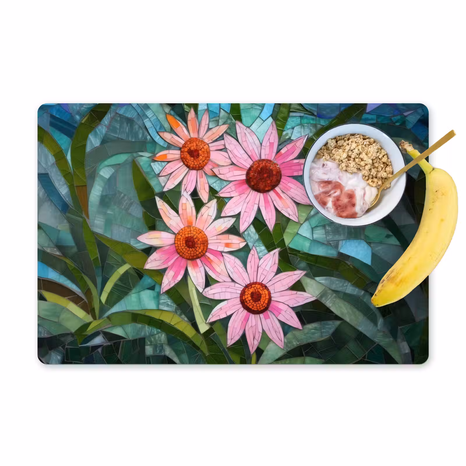 Placemat - 6 stuks - Bloemen - Roze - Glasmozaïek — 1