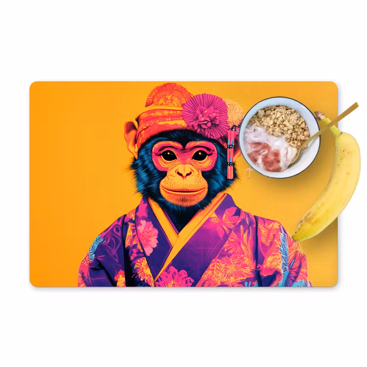 Placemat - 6 stuks - Aap - Kimono - Bloemen - Hoofdtooi — 1