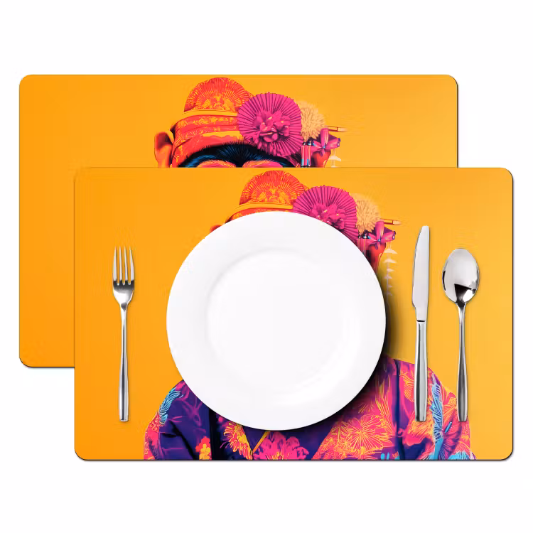 Placemat - 6 stuks - Aap - Kimono - Bloemen - Hoofdtooi — 2