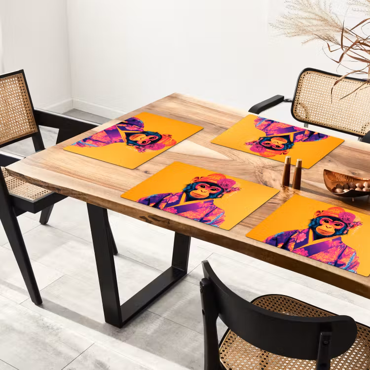 Placemat - 6 stuks - Aap - Kimono - Bloemen - Hoofdtooi — 5