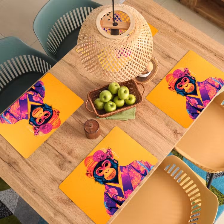 Placemat - 6 stuks - Aap - Kimono - Bloemen - Hoofdtooi — 6