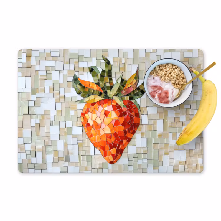 Placemat - 6 stuks - Aardbei - Rood - Mozaïek - Fruit — 1