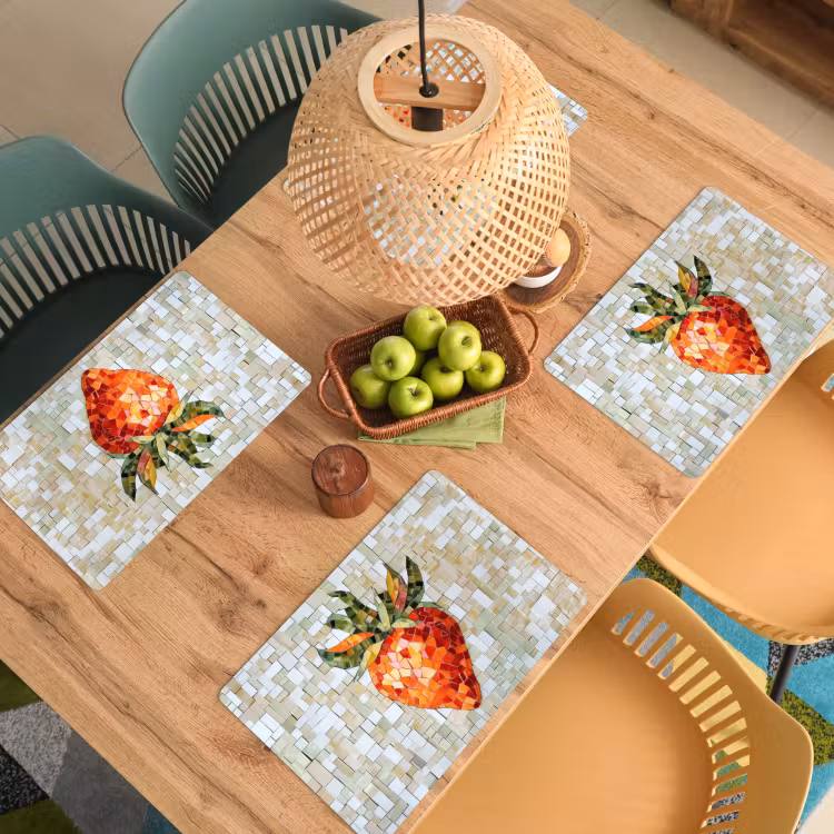 Placemat - 6 stuks - Aardbei - Rood - Mozaïek - Fruit — 6