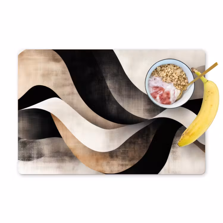 Placemat - 6 stuks - Abstract - Golven - Zwart - Verweerd — 1