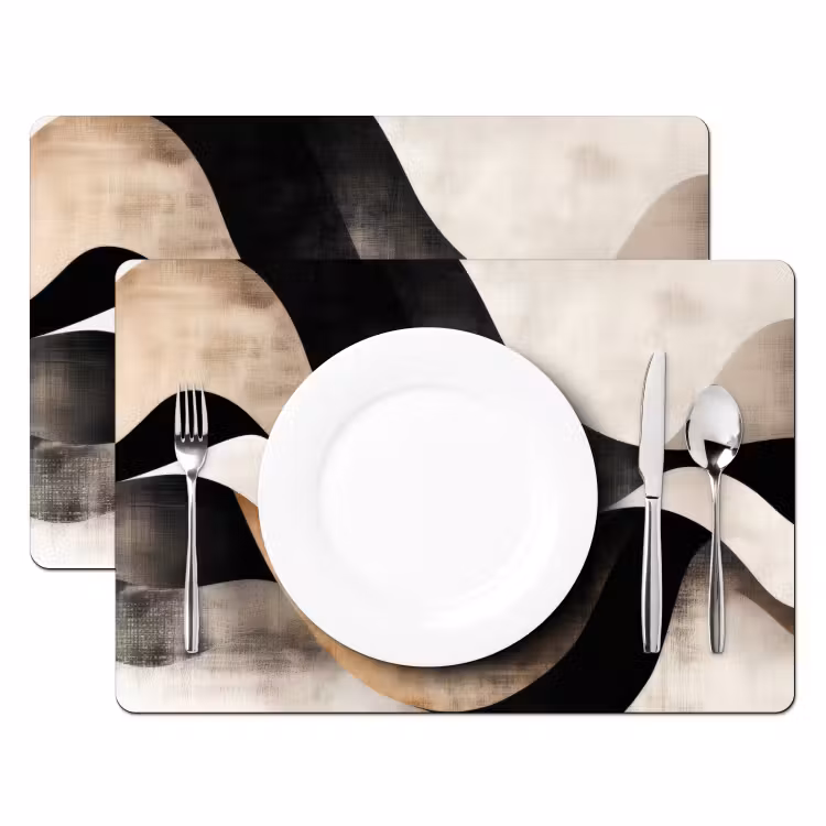 Placemat - 6 stuks - Abstract - Golven - Zwart - Verweerd — 2