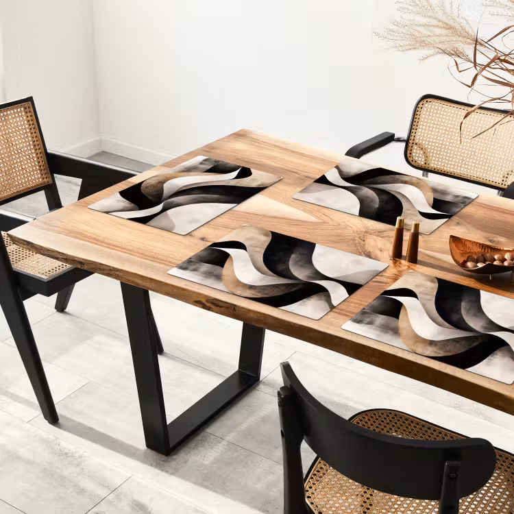 Placemat - 6 stuks - Abstract - Golven - Zwart - Verweerd — 5