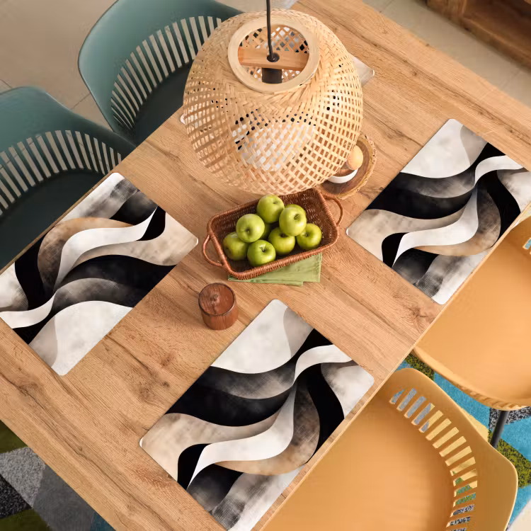 Placemat - 6 stuks - Abstract - Golven - Zwart - Verweerd — 6