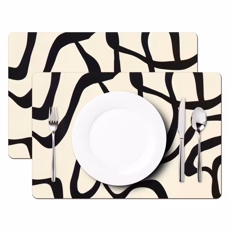 Placemat - 6 stuks - Abstract - Lijnen - Modern - Beige — 2