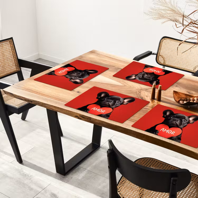 Placemat - 6 stuks - Amor - Hond - Hartje - Rood — 5