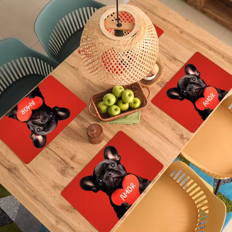 Placemat - 6 stuks - Amor - Hond - Hartje - Rood — 6