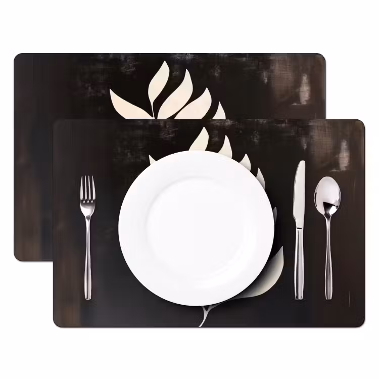 Placemat - 6 stuks - Blad - Wit - Minimalistisch — 2