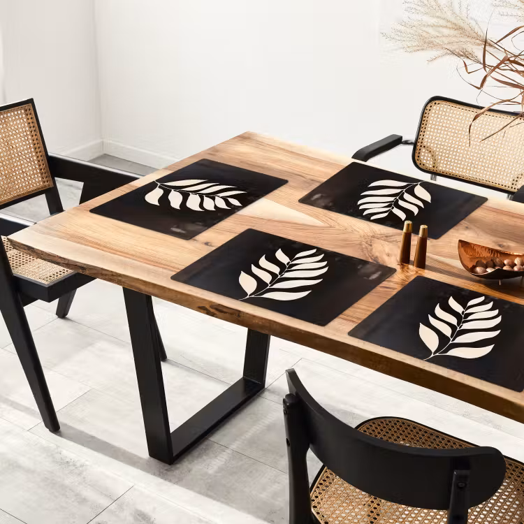 Placemat - 6 stuks - Blad - Wit - Minimalistisch — 5