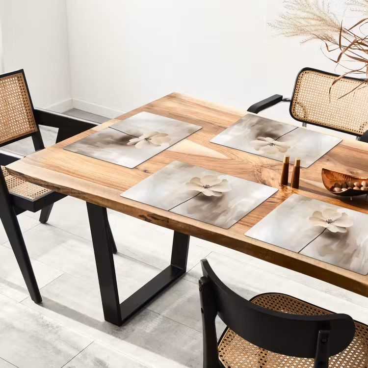 Placemat - 6 stuks - Bloem - Beige - Verf - Schaduw — 5