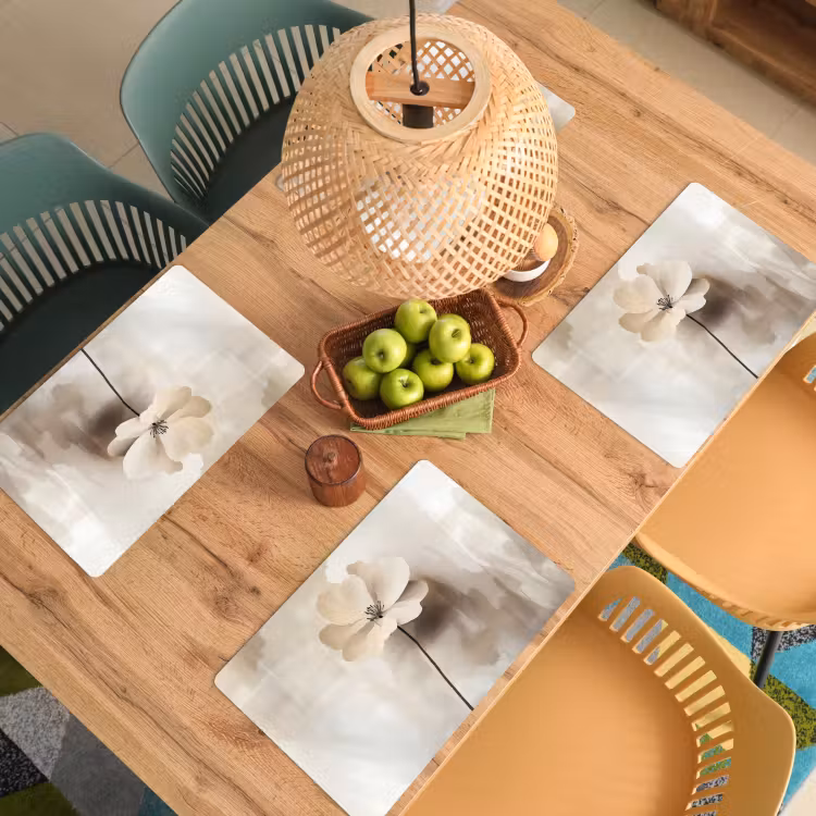 Placemat - 6 stuks - Bloem - Beige - Verf - Schaduw — 6
