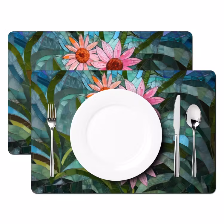Placemat - 6 stuks - Bloemen - Roze - Glasmozaïek — 2