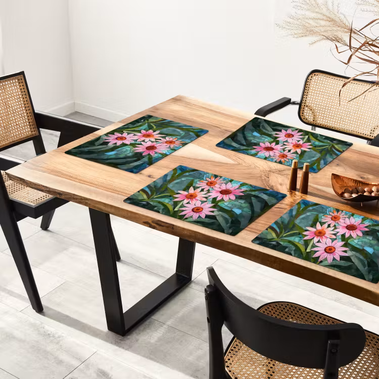 Placemat - 6 stuks - Bloemen - Roze - Glasmozaïek — 5