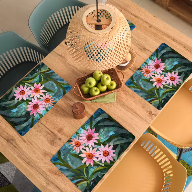 Placemat - 6 stuks - Bloemen - Roze - Glasmozaïek — 6