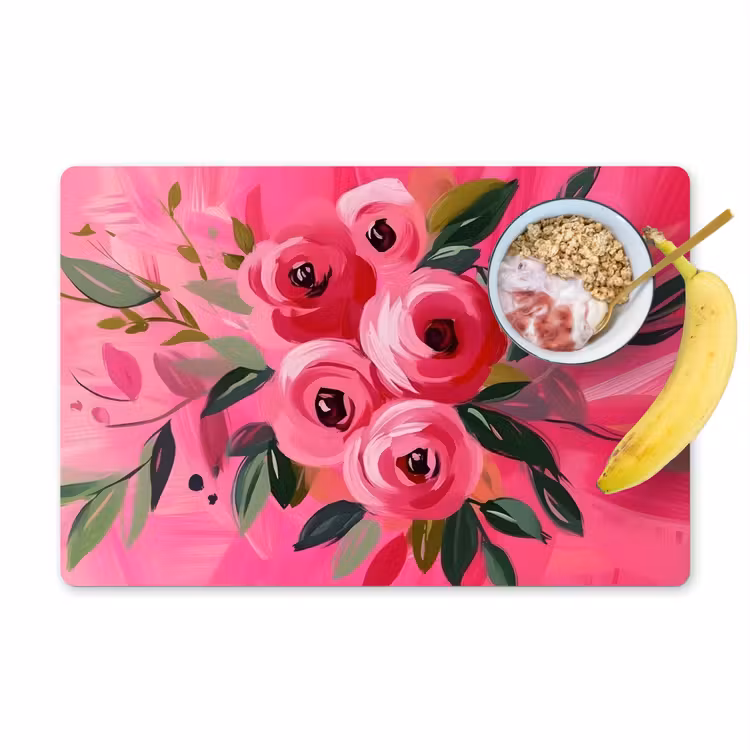 Placemat - 6 stuks - Bloemen - Verf - Roze — 1