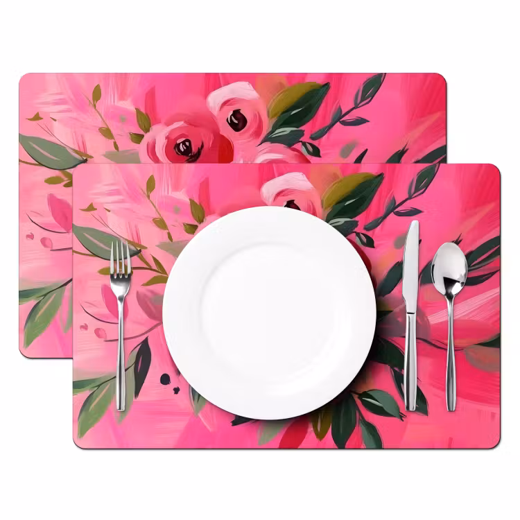 Placemat - 6 stuks - Bloemen - Verf - Roze — 2