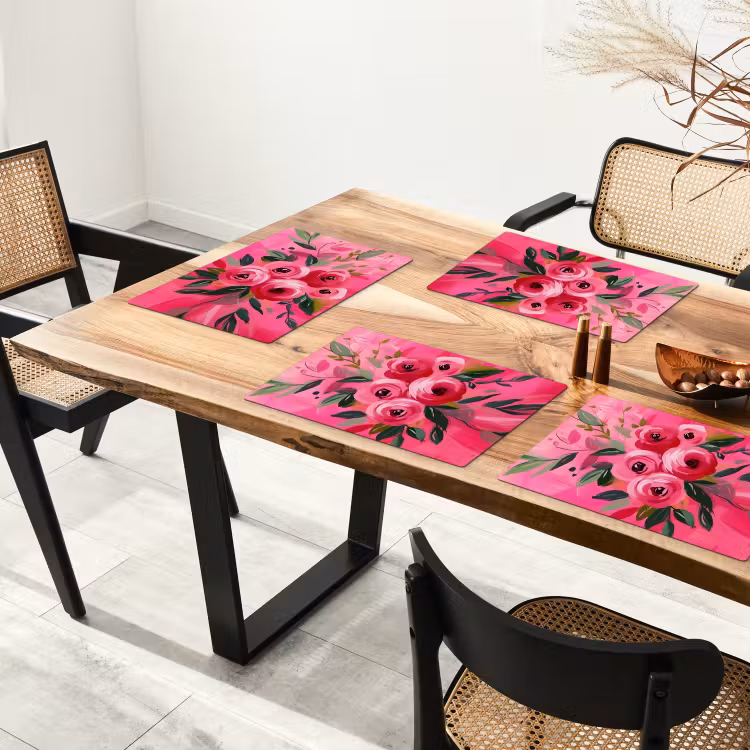 Placemat - 6 stuks - Bloemen - Verf - Roze — 5
