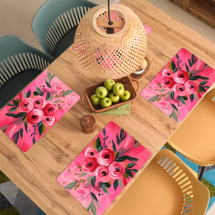 Placemat - 6 stuks - Bloemen - Verf - Roze — 6