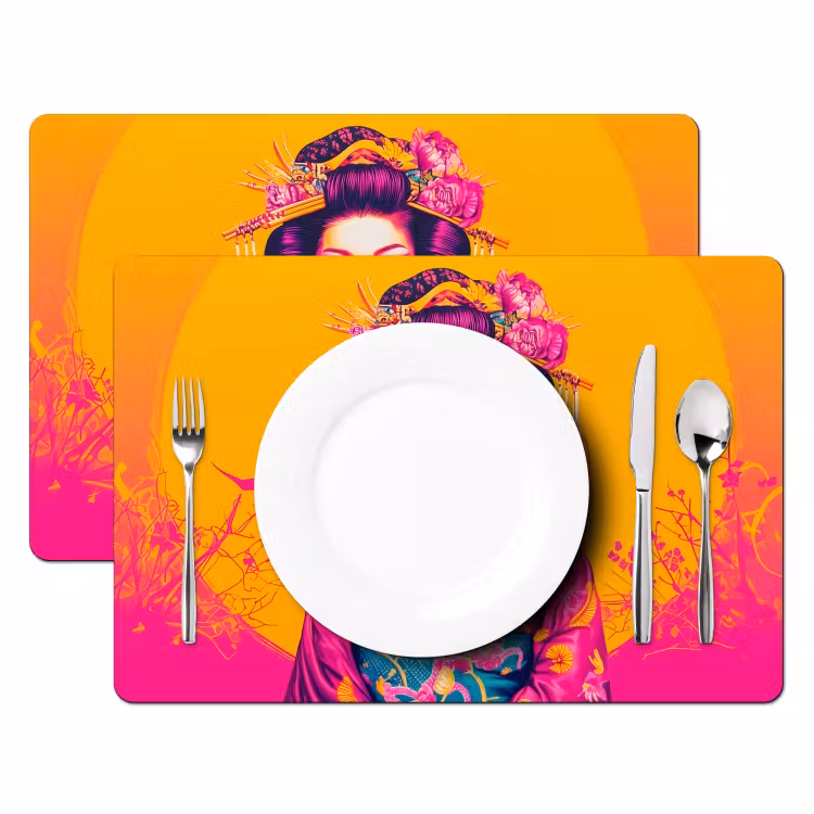 Placemat - 6 stuks - Bloemen - Vrouw - Kimono - Roze — 2