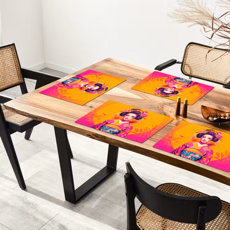 Placemat - 6 stuks - Bloemen - Vrouw - Kimono - Roze — 5