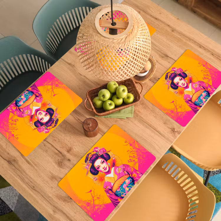 Placemat - 6 stuks - Bloemen - Vrouw - Kimono - Roze — 6