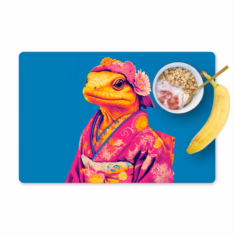 Placemat - 6 stuks - Bloemenkrans - Hagedis - Kimono - Paars — 1
