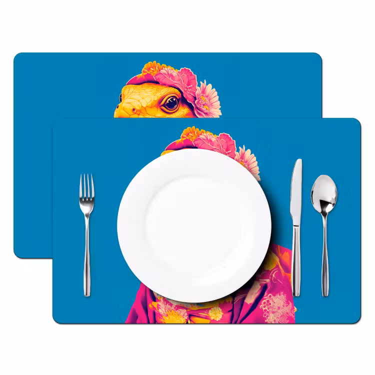 Placemat - 6 stuks - Bloemenkrans - Hagedis - Kimono - Paars — 2