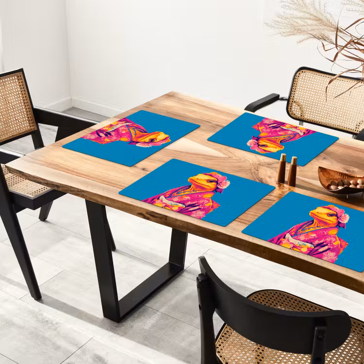 Placemat - 6 stuks - Bloemenkrans - Hagedis - Kimono - Paars — 5