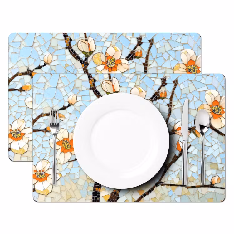 Placemat - 6 stuks - Bloesems - Wit - Mozaïek - Tak — 2