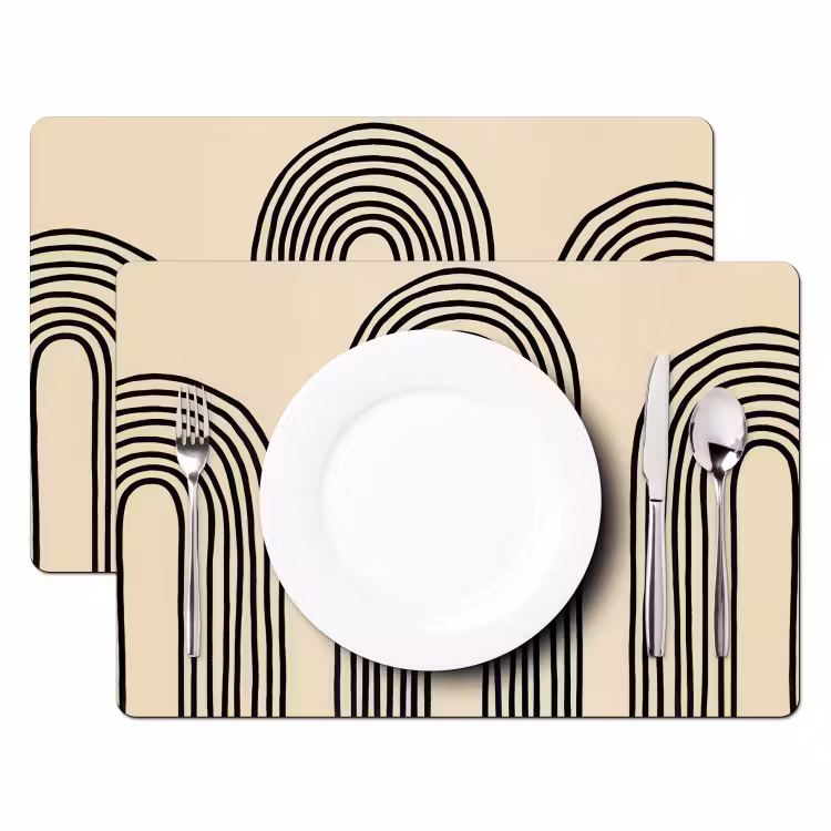 Placemat - 6 stuks - Boogvormen - Zwart - Strak — 2