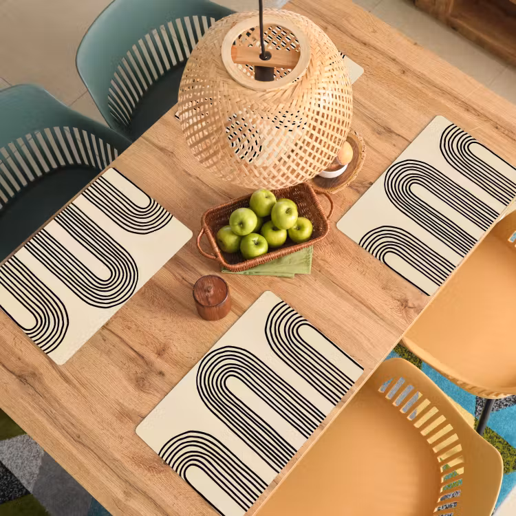 Placemat - 6 stuks - Boogvormen - Zwart - Strak — 6