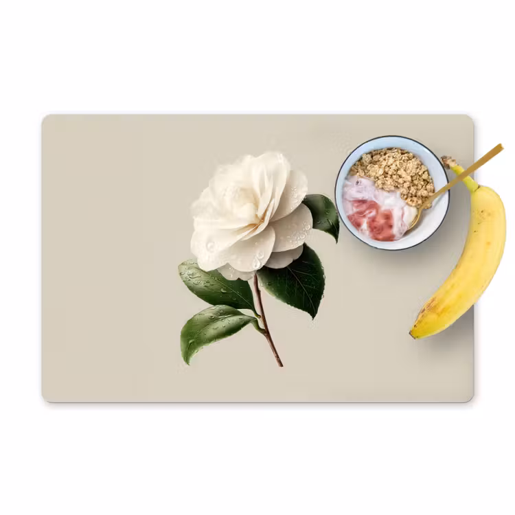 Placemat - 6 stuks - Cameliabloem - Wit - Groen — 1
