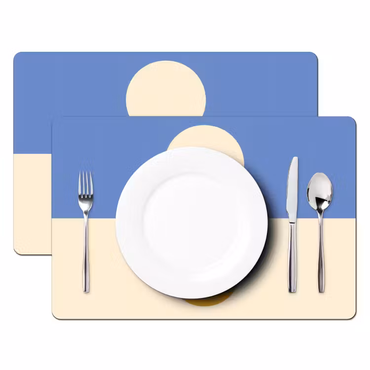 Placemat - 6 stuks - Cirkels - Symmetrisch - Wit - Blauw- Geel — 2