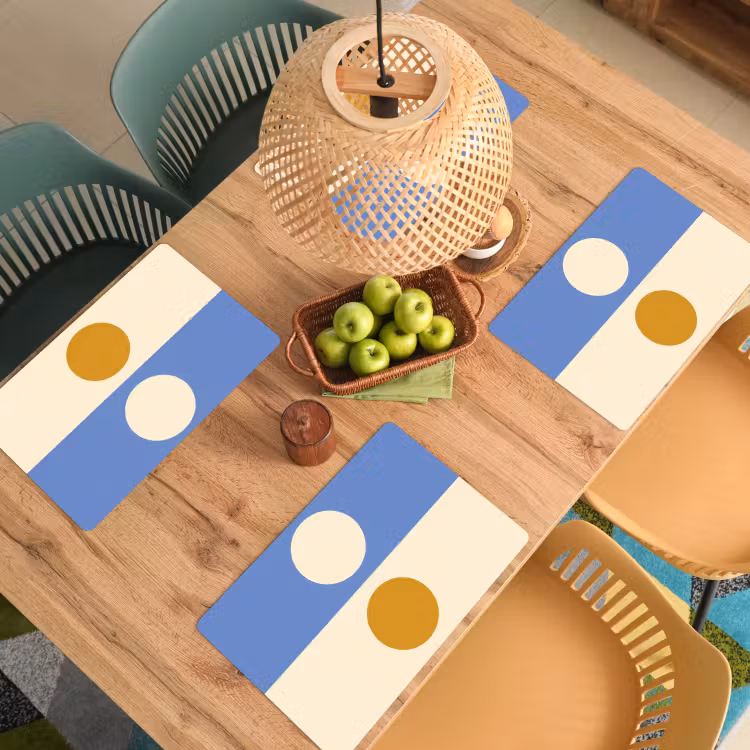 Placemat - 6 stuks - Cirkels - Symmetrisch - Wit - Blauw- Geel — 6
