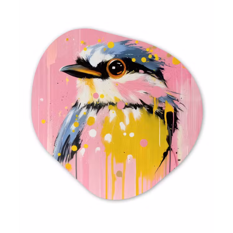 Organische vorm aluminium - Vogel - Roze - Geel - Blauw — 1