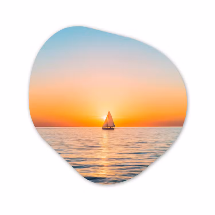 Organische vorm aluminium - Zee - Zeilboot - Zonsondergang — 1