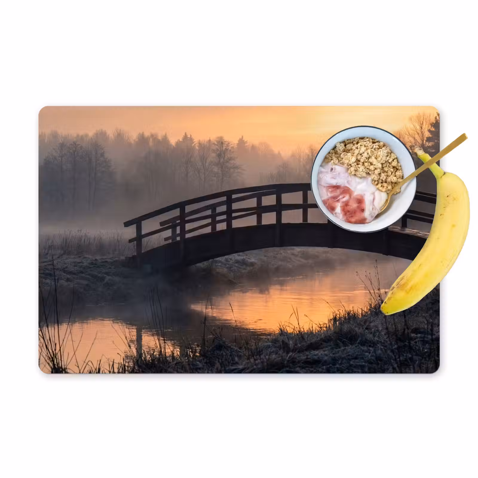 Placemat - 6 stuks - Brug - Mist - Bomen - Water — 1