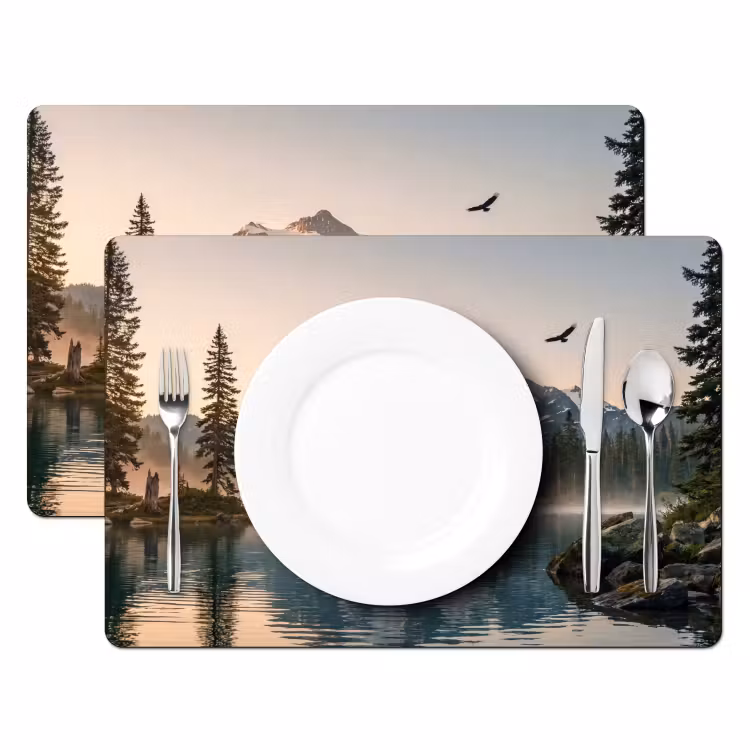 Placemat - 6 stuks - Bergen - Water - Bomen — 2