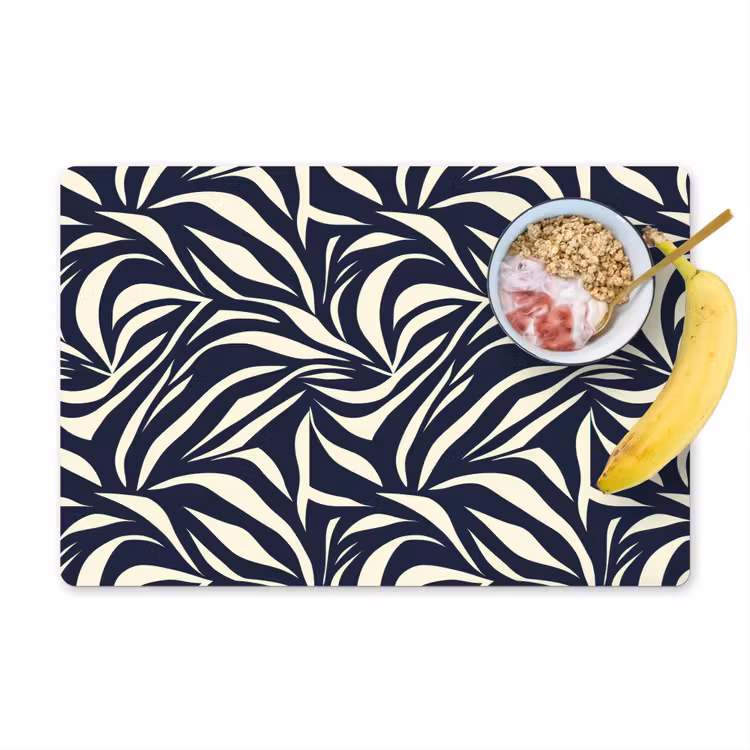Placemat - 6 stuks - Bladvormen - Blauw - Patroon - Wit — 1
