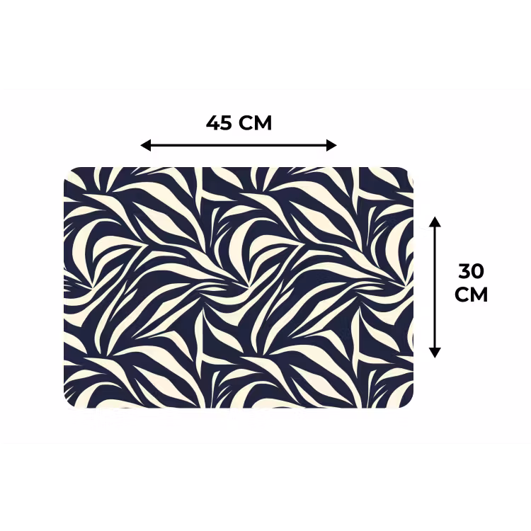 Placemat - 6 stuks - Bladvormen - Blauw - Patroon - Wit — 3